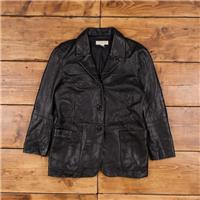 Vintage Casual Corner Leather Jacket M Mob Blazer Black Womens Button - M Regular