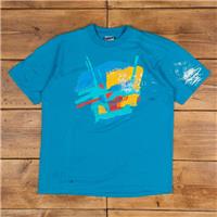 Vintage Oneita Single Stitch T Shirt Graphic Large 90s USA Made Abstract Blue - Large Regular