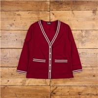 Vintage Cardigan M 70s Burgundy Womens Button V-Neck Red - M Regular