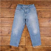 Vintage Levis 701 Jeans 33 x 28 Raw Hem Stonewash Straight Blue Red Tab Denim - 33 Regular