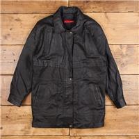 Vintage Maxima doolim Leather Jacket M 90s Car Coat Adjustable Waist Black Zip - M Regular
