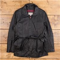 Vintage Croft and Barrow Leather Jacket M 90s Panelled Belted Black Womens - M Regular