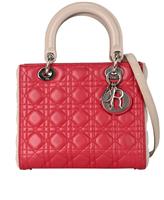 Christian Dior Medium Lady Dior Crossbody Handheld Leather Grey Pink
