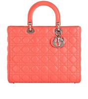 Christian Dior Large Lady Dior Handheld Leather Orange