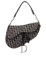 Christian Dior Saddle Shoulder Bag Canvas Black