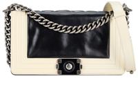 Chanel Vintage Boy Medium Crossbody Shoulder Bag Pony / Calfskin Black Cream