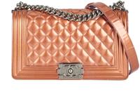 Chanel Medium Boy Bag Shoulder Bag Patent Leather Bronze Purple