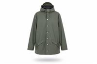 RAINS men's Rain Jacket Green M Hooded Waterproof Snap Buttons Pockets - M Regular