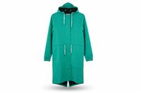 RAINS women's Long Green Jacket XS Hooded Waterproof - XS Regular