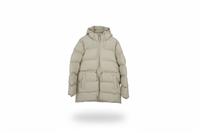RAINS men's Puffer Jacket Beige M Hooded Water-Resistant Long Coat - M Regular