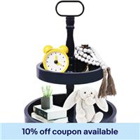 Double Tiered Wood Tray Stand Wooden Farmhouse Rustic 2 Tier Serving Navy Blue