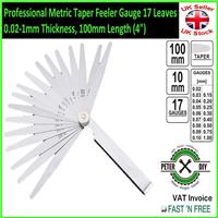 Professional Metric Taper Feeler Gauge, 17 Leaves, 0.02-1mm, 100mm (4")