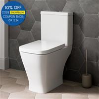 Square Close Coupled Toilet Modern Bathroom White Ceramic Soft Close Seat WC Pan