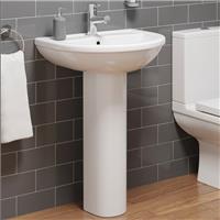 Modern Bathroom Ceramic Wash Basin Sink Full Pedestal Single Tap Hole Round