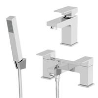 Modern Bathroom Square Mono Basin Sink Mixer Tap Bath Shower Filler Tap Set