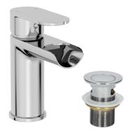 Bathroom Waterfall Mono Basin Sink Mixer Tap Waste Modern Round Lever Handle