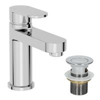 Bathroom Modern Basin Sink Mixer Tap Waste Single Lever Chrome Round Cloakroom