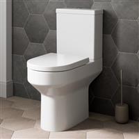 Modern Bathroom Rimless Toilet Close Coupled WC Soft Close Seat Curved White