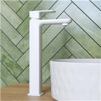Tall Basin Mixer Tap Countertop Sink Bathroom Mono Straight Spout Matt White