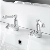 Traditional Basin Sink Taps Bathroom Hot Cold Chrome Ceramic Twin Lever Handles