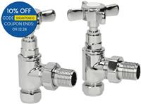 Traditional Radiator Valves Angled Heated Towel Rail Cross Head 15mm Manual Pair