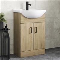 Bathroom Vanity Unit Basin Sink Single Tap Hole Freestanding 560mm Oak Effect