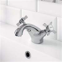 Traditional Bathroom Mono Basin Sink Mixer Tap Brass Chrome Crosshead Handles