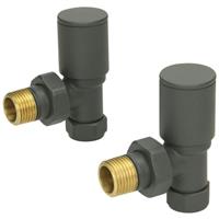 Modern Angled Heated Towel Rail Radiator Valves Pair 15mm Anthracite Manual