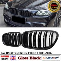 For BMW F10 F11 5 Series Kidney Grille Grill Gloss Black Twin Bar Slat M5 Look