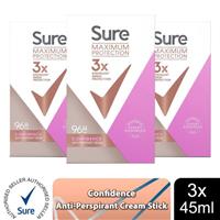 Sure Women Maximum Protection Confidence Anti-Perspirant Cream, 3 Pack, 45ml