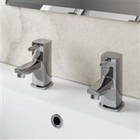 Modern Bathroom Hot & Cold Basin Taps Twin Square Chrome Lever Handles Cloakroom