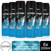 Lynx XL Ice Chill 48H Fresh Iced Mint & Lemon Scent Body Spray Deodorant,6x200ml - Regular Regular