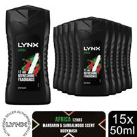 Lynx Africa Refreshing Energy Boost Shower Gel Body Wash, 15x 50ml