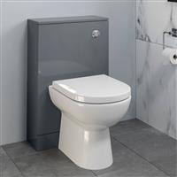 Bathroom Toilet WC Concealed Cistern Unit Pan Soft Close Seat Gloss Grey 500mm