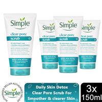 3 x 150ml Simple Daily Skin Detox Pore Polishing Face Scrub for Oily Skin