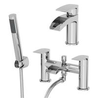 Modern Chrome Waterfall Bath Shower Basin Sink Mixer Tap Mixer Taps Set Bathroom