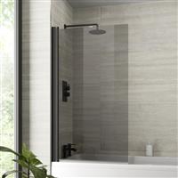 Over Bath Shower Screen Door 800mm Frameless Black Square 6mm Safety Glass Panel