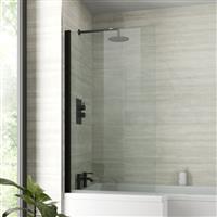 Bath Shower Screen Door Hinged 800mm Frameless Black Clear Safety Glass Panel