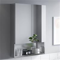 Bathroom Double Door Mirror Stainless Steel Shelf Modern Cabinet 800 x 700mm