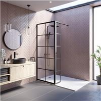 Wet Room Screen 800mm Walk In Enclosure 8mm Grid Glass Return Panel Black
