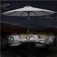 Garden Solar LED Parasol Sun Shade Patio Umbrella with Tilt Crank 2.7M Grey