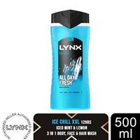 Lynx Ice Chill 12H Refreshing Energy Boost Shower Gel Bodywash, 500ml