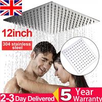 12" Large Square Shower Head Chrome Stainless Steel Rainfall Overhead Ultra Thin