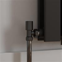 Modern Angled Heated Towel Rail Radiator Valves Pair 15mm Black Round Manual