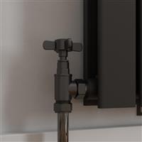 Traditional Crosshead Angled Heated Towel Rail Radiator Valves Pair Black