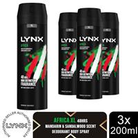 Lynx XL Africa 48H Squeezed Mandarin & Sandalwood Scent Body Spray Deo, 3x200ml