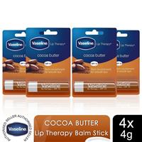 Vaseline Lip Therapy Balm Sticks, Cocoa Butter, 4 Pack, 4gm