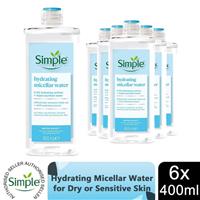 6 x 400ml Simple Water Boost Micellar Cleansing Water for Dehydrated Skin