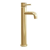 Core Brushed Brass Modern Round Style Tall Mono Basin Mixer Bathroom Tap
