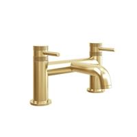 Bathroom Bath Mixer Tap Modern Twin Lever Handle Deck Mounted Brushed Brass